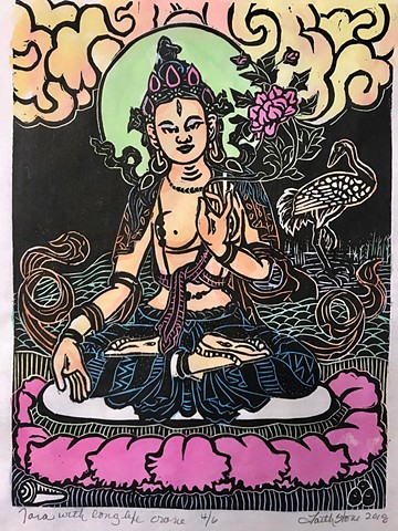 Tara with long life crane, goddess of loving kindness and compassion, American Buddhist Art