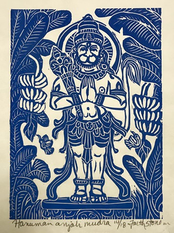 Hanuman, true devotion, mokuhanga oodblock, thangka art, AmericanBuddhistArt