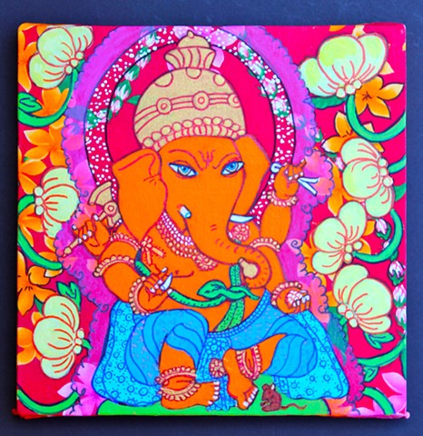 Ganesha, contemporary Hindu art, faith stone thangka painting