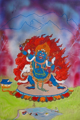 Thangka painting, VajraPani, Faith stone art, faithstoneart, Contemporary Buddhist and Hindu art