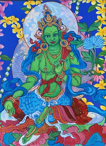 Aloha Green Tara, Green Tara painting, Buddha Art, Contemporary Buddhist Art