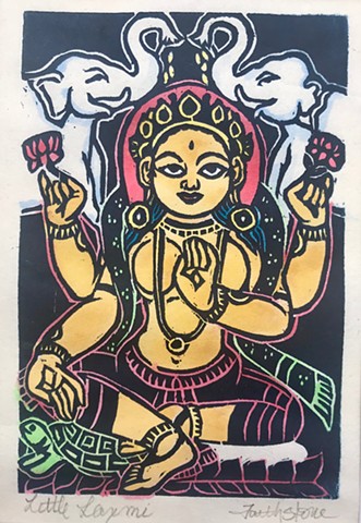Little Laxmi, Little Buddhas, Lakshmi, goddess, mokuhanga woodblocks