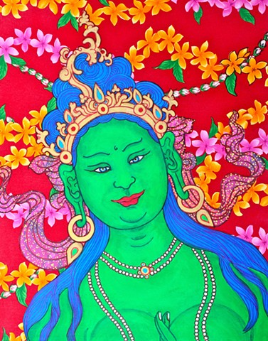 Aloha Green Tara, contemporary buddhist art, contemporary hindu art, faith stone art