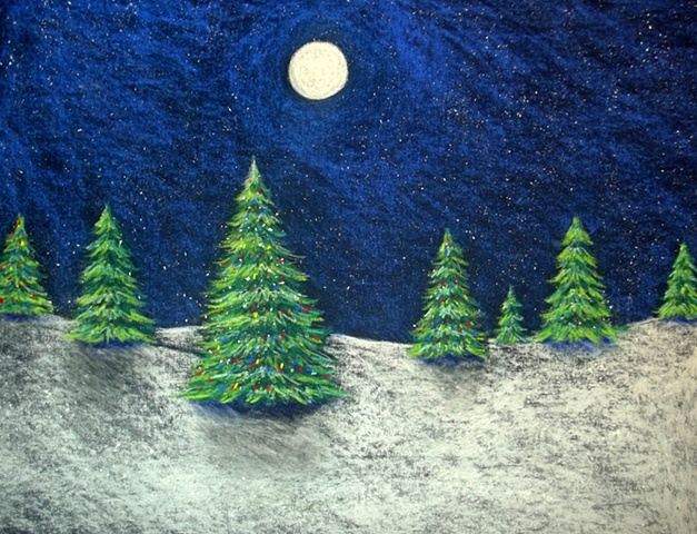 Christmas, Trees, christmas tree, holiday, winter, moon, night, pastels