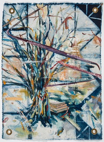 multi-colored gestural and abstracted tree form with decorations and lines of energy swirling around composition