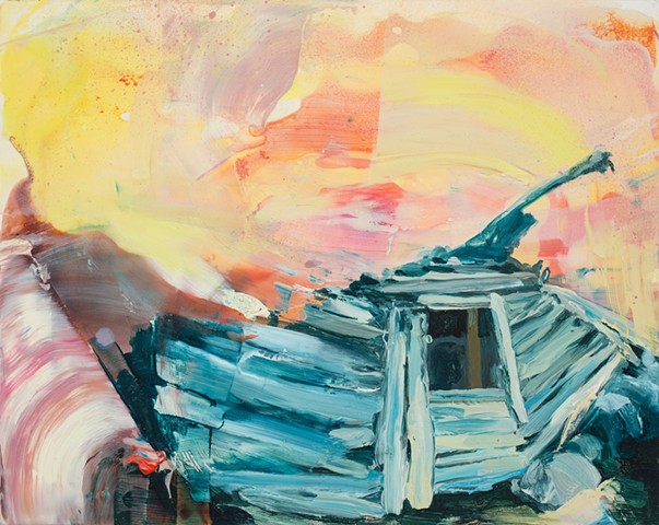 Driftwood structure in colorful tumult of oil paint
