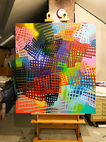 Martina Nehrling, Spring Fever - STUDIO PIC, 54 x 48 in., acrylic on canvas, 2023