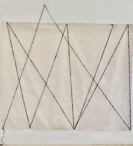 #6 The Intersection of X's: 12 Triangles, 2020, acrylic paint, pencil and garden twine on unprimed canvas, 60 x 75.5 inches