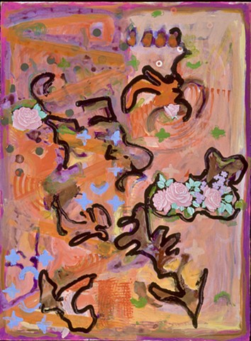 Roses Orange, 1997, collage, vinyl and acrylic on paper, 30 x 24 inches