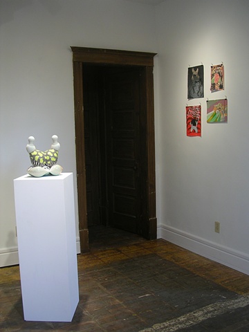 Installation shot:

"Object Pair #5, Spore Series", Sarah Hicks, on the left, "Untitled", Jeremy Price, on the right.