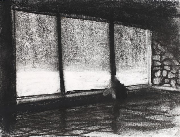 charcoal drawing interior hot springs solitude
