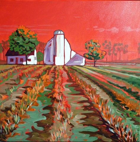 American farmland using bold, bright colors