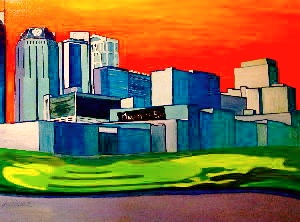 This is a bold, bright painting of Nashville, Tennessee