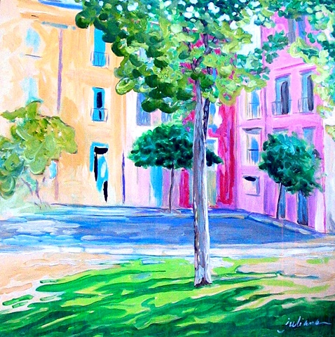 pastel colored contemporary painting of Collioure, Provence
