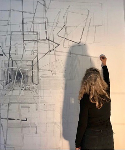 aleph 5-a site specific graphite wall drawing reception