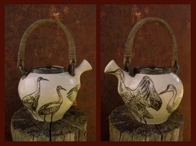 Teapot with Sand-hill Cranes