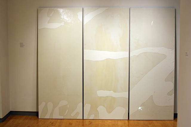 Monochrome Triptych installed, leaning against the wall.