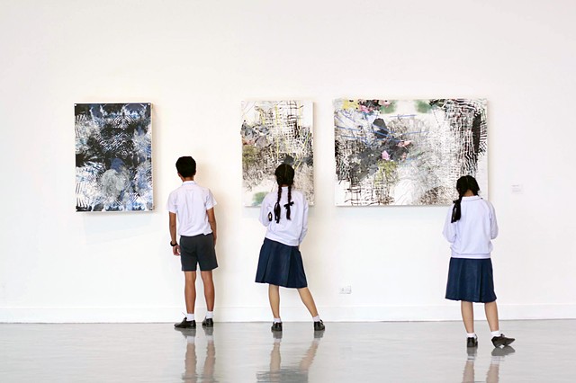 Work and Thai visitors at 'Crossing the Dateline' at the Bangkok Art and Culture Center, 2017