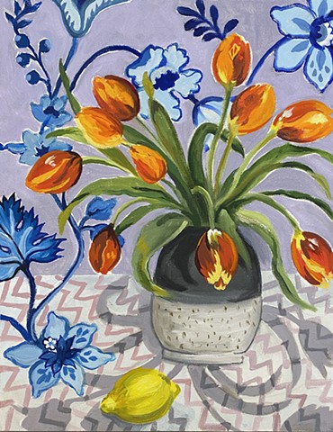 Tulips and Jacobean Fabroc