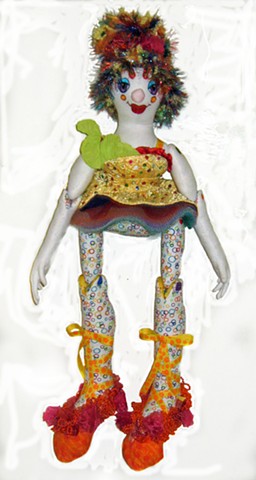 Hand-crafted cloth art doll, clown