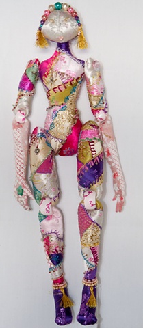 Quality, hand-crafted cloth art doll, African, crazy-quilt