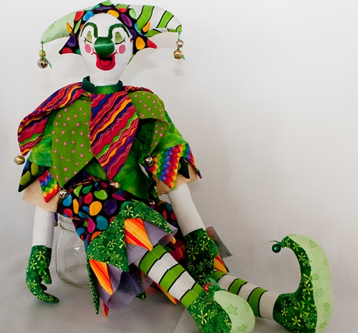 Quality, hand-crafted cloth art doll, clown, jester