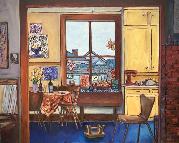 Chelsea Sebastian painting art oil Boston Wellesley yellow kitchen blue morning