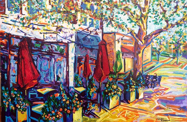 Cafe yellow Wellesley colorful Chelsea Sebastian tree impressionist expressionist 
