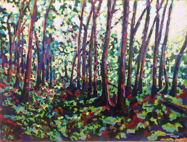 chelsea sebastian trail painting trees color wellesley MA art bright light