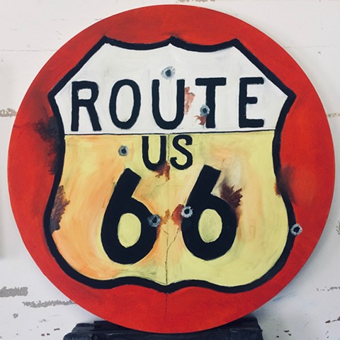 Route 66 with bullet holes 