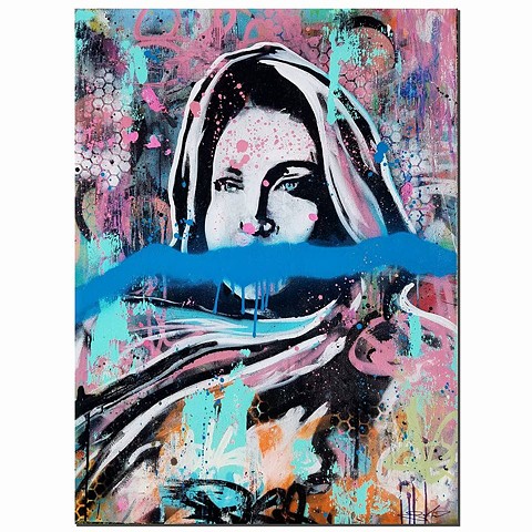 "Quenched, John 4:13-15" Aerosol and Oil on Canvas. 40in x 30in. (Woman at the well) 