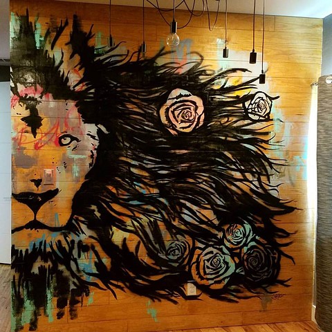 Interior Lion Mural for Art Collector in Dallas, Texas.