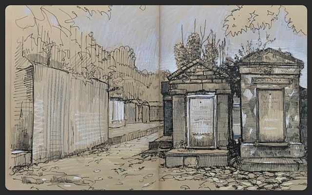 Travel Drawing: Lafayette Cemetery #1, New Orleans, LA, USA