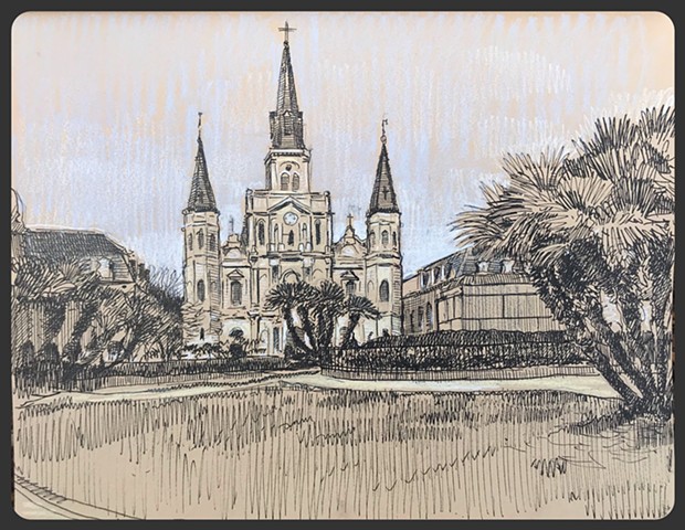 Travel Drawing: Jackson Square, New Orleans, LA, USA