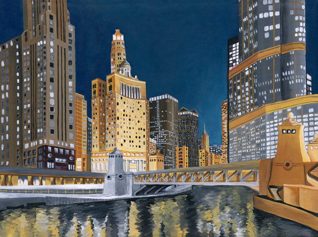 dana parisi, Chicago skyline, DuSable Bridge, city, trump building, wacker drive, Lake Michigan