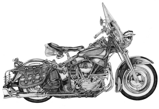 Dana Parisi, vintage Harley Davidson, drawing, pencil