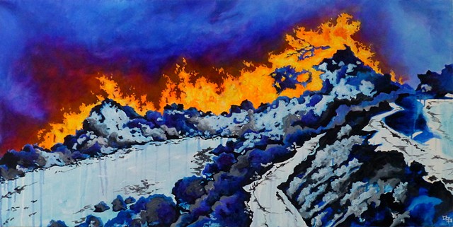 Dana Parisi, Forest Fire, Acrylic Paint, Volcano, Fire, Painting, Neon, Snow