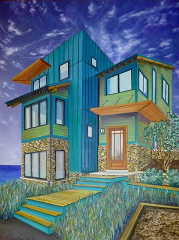 Dana Parisi, Oil Paint, House, Michigan, Michiana, New Buffalo, Green, Lake, Lakehouse