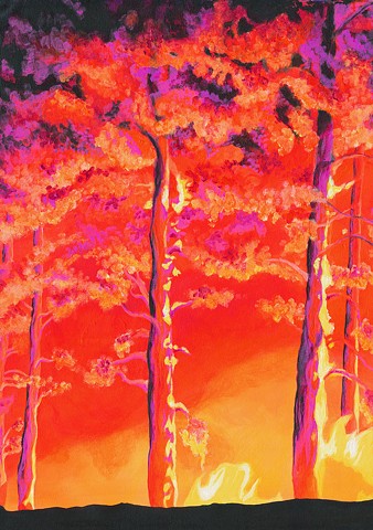 Dana Parisi, Fire, Flame, Neon, Fire, Acrylic, Paint, Forest Fire, Tree
