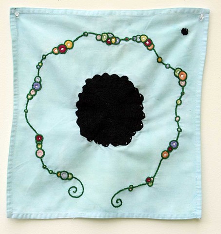 HAND EMBROIDERED NAPKINS: Ring of Flowers
Oil spill Circled by Flower Booms