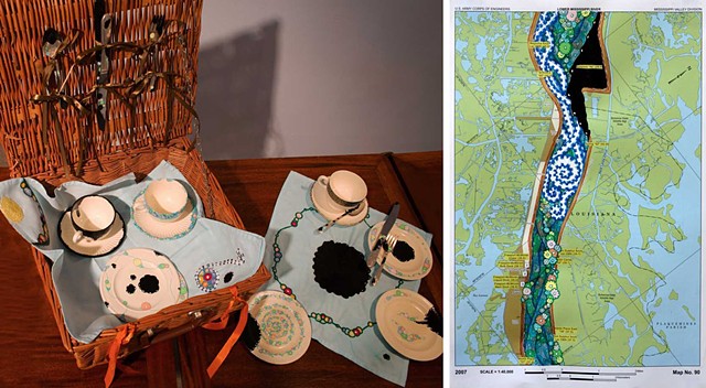 RIVER CAMPAIGN: Collage of River Campaign Picnic Basket and Mississippi River Navigational Chart

