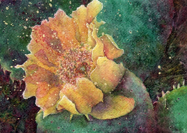 yellow prickly pear blossom with pads