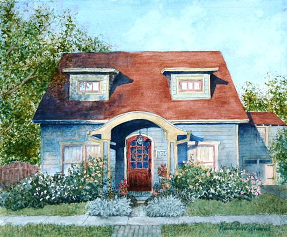 a historic McKinney home painted for the Home Preservation Calendar. Watercolor.