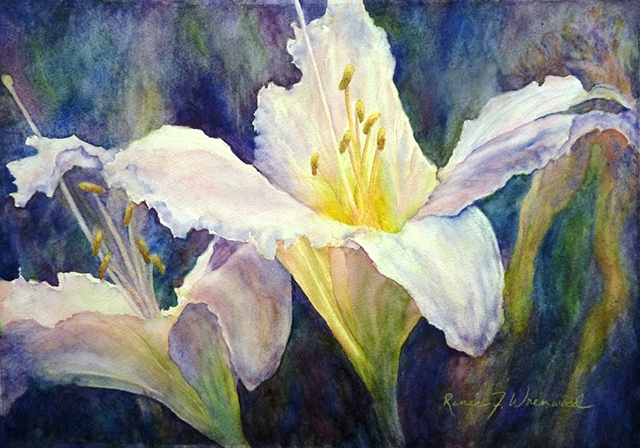  Pink day-lily with a glowing throat, painted by a local McKinney Watercolor artist