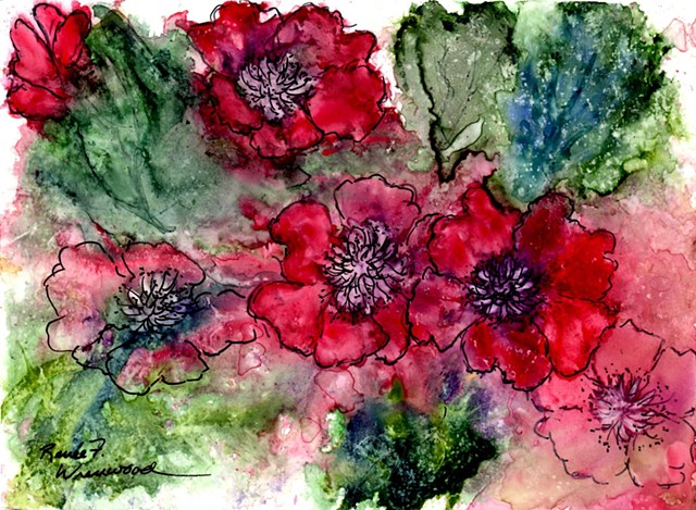 Watercolor on Yupo in brilliant reds
