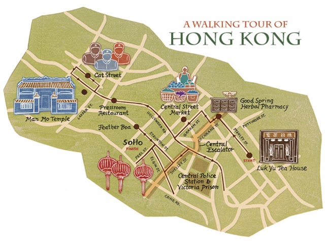illustrated walking map of Hong Kong by Annie Bissett