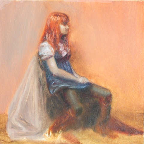 Seated Female in Blue Dress and Boots