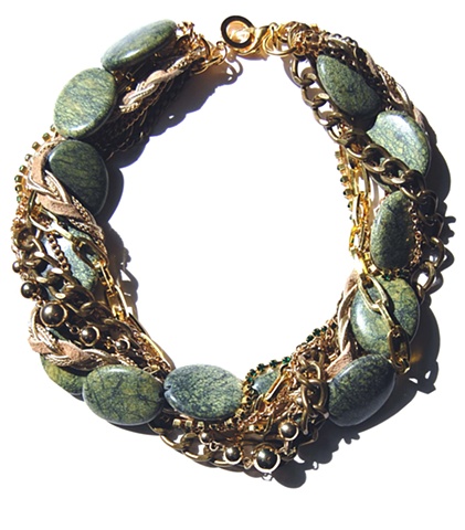 Holy Harlot Jewelry Jasper Twist Choker Green Lace Curb Chains Braid Leather Holy Harlot Jewelry Edgy Eclectic Urban