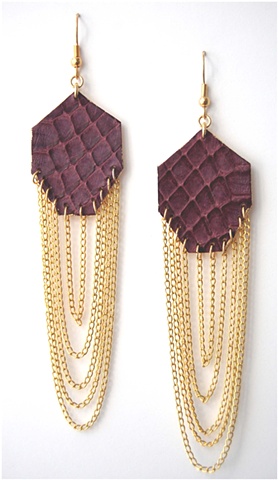 Holy Harlot Jewelry Gem earrings Genuine Snakeskin Leather Gold Leaf Holy Harlot Jewelry Handmade NYC