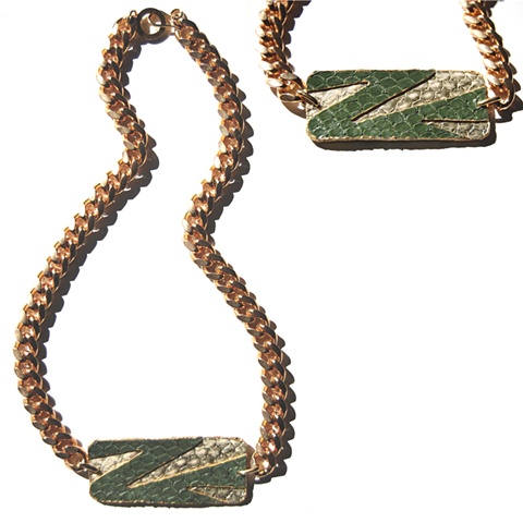 Holy Harlot Jewelry Balenciaga's Inlay Nameplate Necklace Genuine Snakeskin Gold Curb Chain Holy Harlot Jewelry Handmade